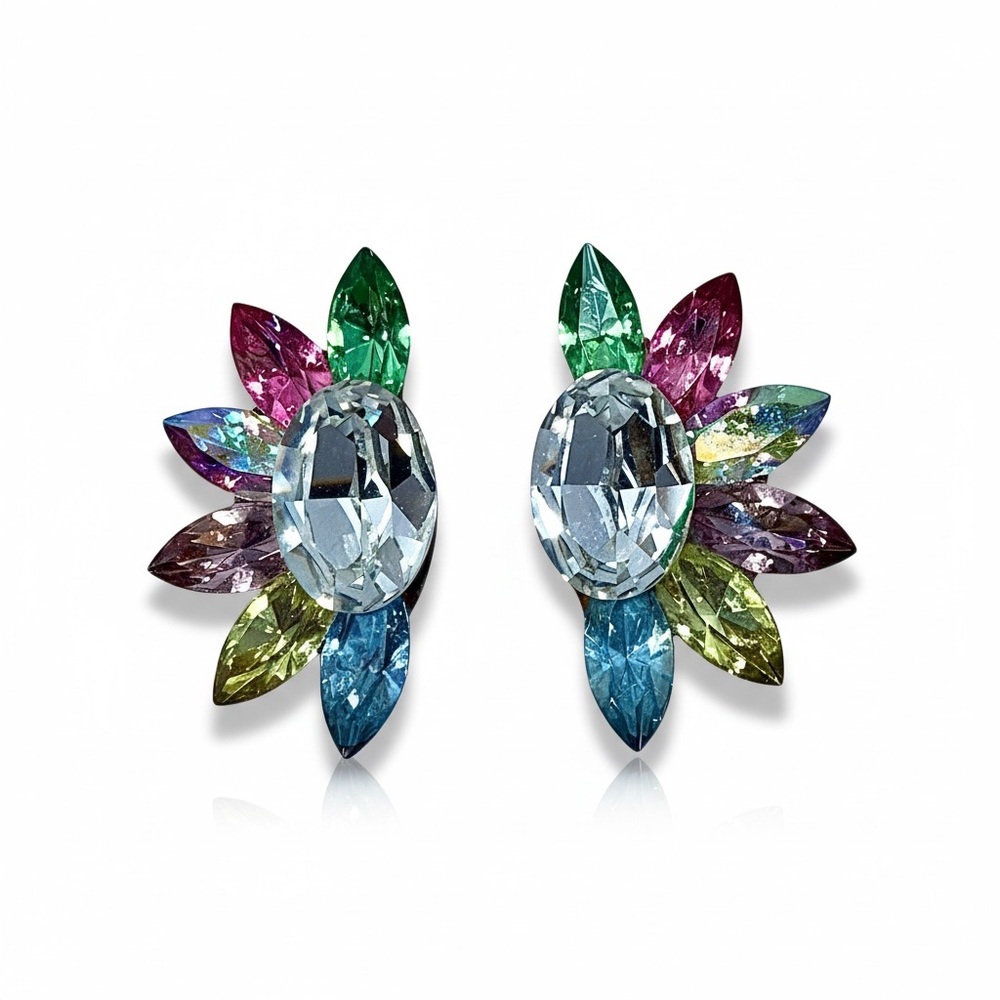 FABULOUS Vintage Multicolor Rhinestone Clip-On Earrings – Mid-Century Glam